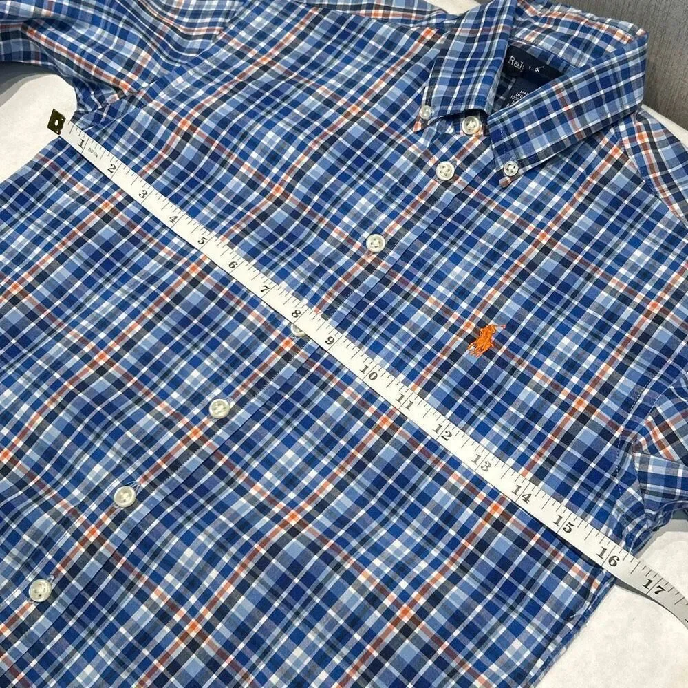 Ralph Lauren Boys Button Down Shirt Sz Small 8-10 Blue Plaid Long Sleeve